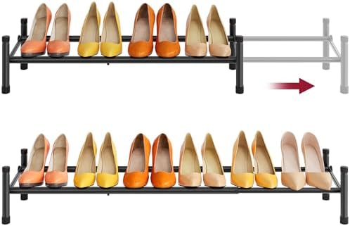Tajsoon Expandable Shoe Rack for Closet 1 Tier, 28“-41“Stackable, Black by Tajsoon
