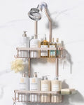 YASONIC Never Rust Shower Caddy Hanging, Aluminum Shower Racks for Inside Shower, 2-Tier Shower Organizer Hanging Over Shower Head with Hooks and Soap Holder, Rose Gold by YASONIC