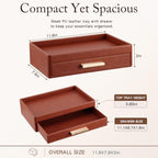 GORESE Leather Valet Tray with Drawer for Men, Nightstand Organizer, Brown - Image 3