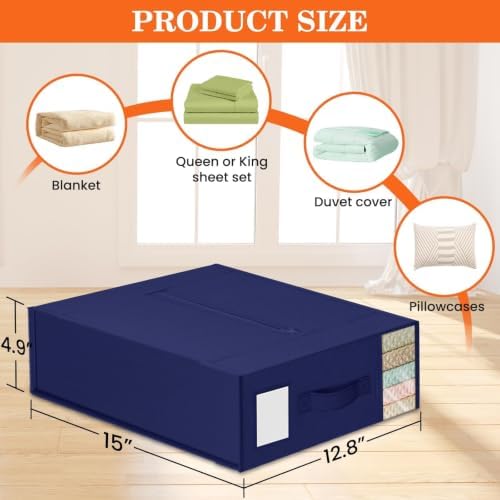 WOWBOX Sheet Organizers and Storage,Closet Bed Sheet Organizer Under Bed Storage and Organization with Label Cards & Clear Window for Bedding Sheets,Duvet Covers,Blankets (8 Pack，Blue) - Image 5