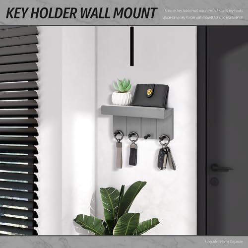 Rebee Vision Key Holder Wall Mount with Shelf for Home Decor, Light Gray - Image 2