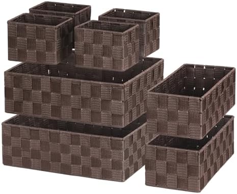 Posprica Woven Baskets, Storage Baskets for Organizing (Set of 8), Cube Baskets Bin Container Matching Storage Boxes Organizers for Pantry, Office, Shelves, Media-room by Posprica