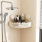 No-Drilling Corner Suction Cup Shower Caddy(1-Pack Cream White),Rust-Proof and Durable Bathroom Organizer with Towel Bar & Hooks,Modern Large-Capacity Wall-Mounted Shower Shelf by Unknown