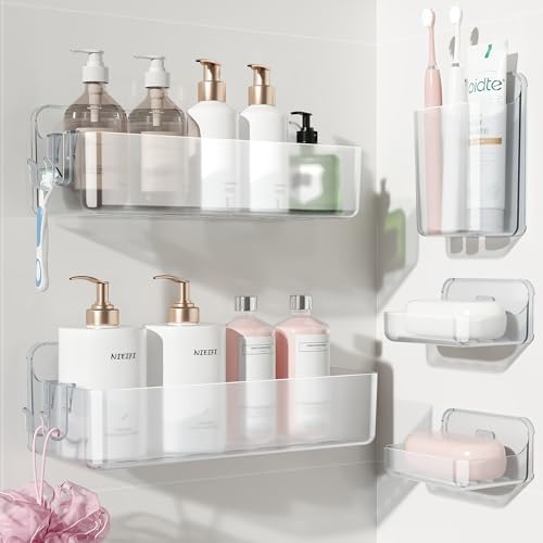 Nieifi Adhesive Shower Shelves, Clear, 5 Pieces by Nieifi
