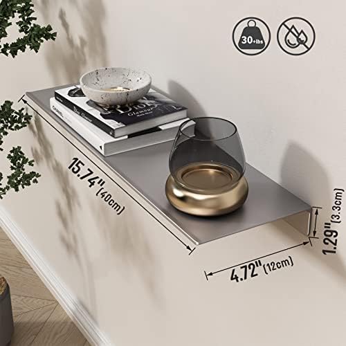 Danpoo 16 inch Gray Metal Floating Shelves for Wall Organizer & Storage, Display Shelves for Bathroom, Living Room, Kitchen, Bedroom(2-Pack) - Image 3