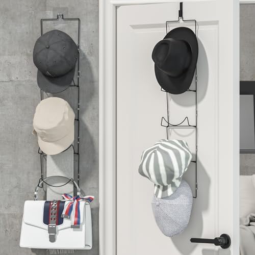 LINFIDITE 10 Pack Hat Rack Hanger Holder Organizer Flexible Multi Hook Wall Mounted Over Door Baseball Cap Display Storage Rack Cap Holder, Closet HangingStorage Rack w Hanging Hook Black - Image 2