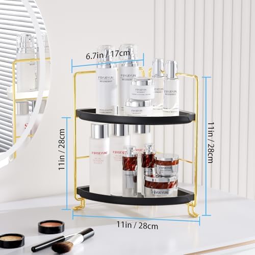 FSyueyun 2-Tier Corner Bathroom Counter Organizer, Gold & Black - Image 6