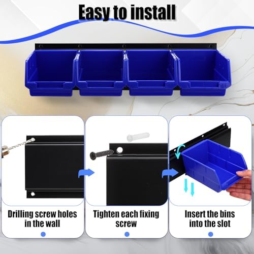Maitys Wall Mounted Storage Bins Parts Plastic Hanging Stackable, Blue - Image 3
