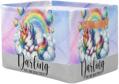Rainbow Unicorn Storage Basket Toy Storage Bins Collapsible Cube Organizer - Image 2