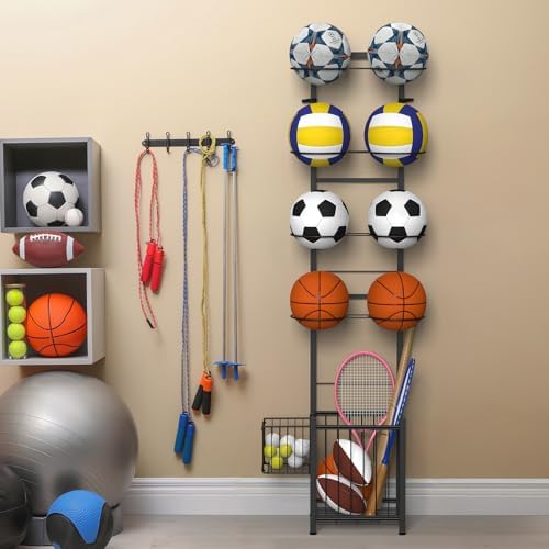 CADUKE Basketball Ball Storage Rack with 2 Baskets, Indoor/Outdoor - Image 2