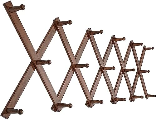 SKOLOO Hat Rack for Wall with 17 Hooks, Solid Wooden, Modern, Expandable Coat Rack Wall Mount for Coats, Hats, Bags, Baseball Caps, Walnut Color by SKOLOO