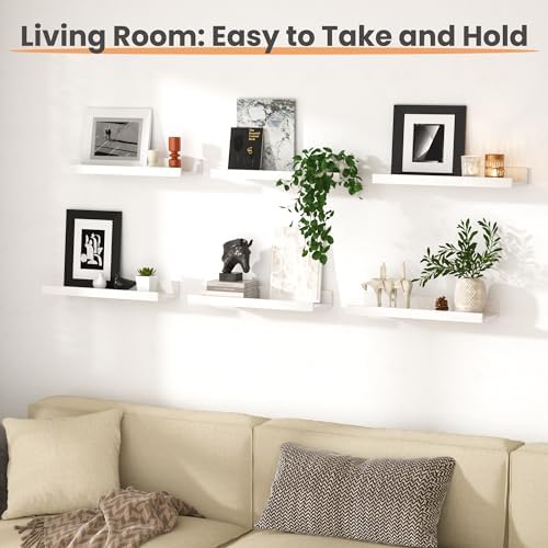 upsimples Floating Shelves for Wall, Wall Shelves for Decor Storage Set of 6, Wall Mounted Wood Shelf for Bedroom, Living Room, Bathroom, Kitchen, Picture Ledge Shelf, White (Pack of 2) - Image 6