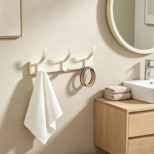 White 3-Hook Wall Coat Rack – Modern Metal Hanging Track, No-Drill Adhesive Mount, Space-Saving Entryway Organizer for Jackets, Hats & Bags, Perfect for Bathroom, Bedroom, Hallway (2-Pack) - Image 4