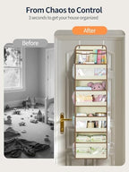 Yecaye 5 Tier Over the Door Organizer, Swing-proof Door Organizer Hanging with Clear PVC Windows, Behind the Door Storage for Bedroom Nursery Closet Laundry Pantry Bathroom, Beige - Image 2