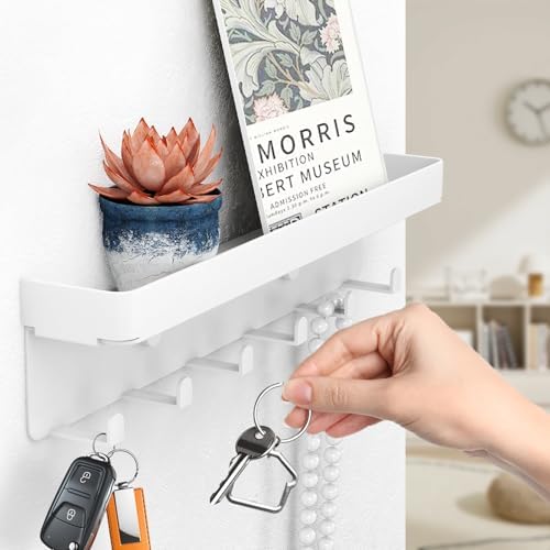 2 Pcs Wall Key Holder Rustic Key & Mail Organizer Adhesive Key Hook, White - Image 4