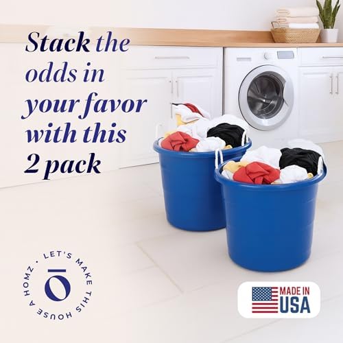 HOMZ Utility Tub, Storage Bucket with Rope Handles, 18 Gal, Blue, 2 Pack - Image 2