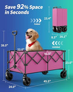 45.5" L Kitsure Collapsible Wagon with Wheels, 440LBS Heavy Duty Cart - Image 2