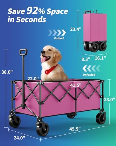 45.5" L Kitsure Collapsible Wagon with Wheels, 440LBS Heavy Duty Cart - Image 2