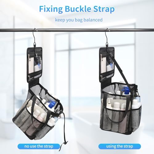 CUBETASTIC Mesh Shower Caddy Portable, Quick Dry Hanging Toiletry Bag for College Dorm Essentials with 4 Pockets/Divider/Plastic Bottom, Travel Tote Bag for Camping, Bathroom, Beach, Swimming, Gym - Image 4