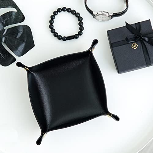 Valet Tray, Leather Tray, Small Catchall Tray, Foldable Jewelry Travel Organizer, Suitable for Travel, Storage, Nightstand, Home or Office (Black-S) - Image 6