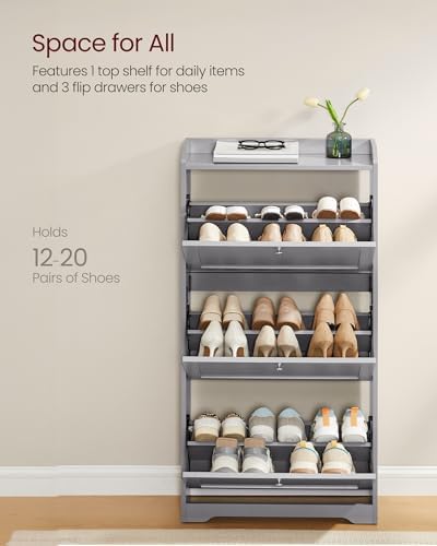 VASAGLE Shoe Storage Cabinet with 3 Flip Drawers, Slim, Holds 12‑20 Pairs - Image 4