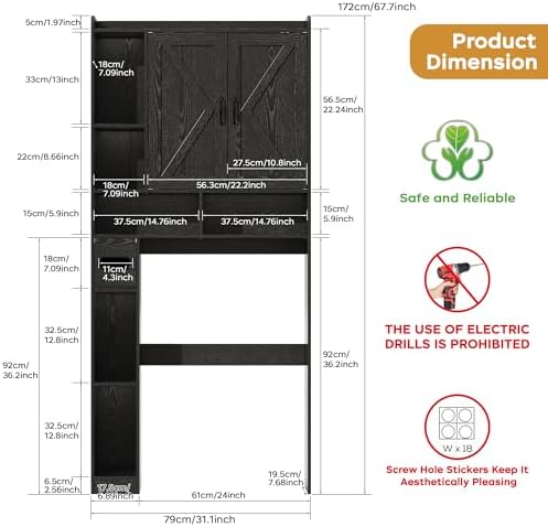 Over the Toilet Storage Cabinet, 31”W Bathroom Organizer - Image 2
