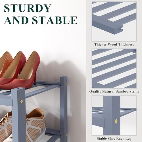 Smiry Bamboo Shoe Rack, 8 Vertical Slats, 6 Tier - 17.3" Wide, Grey - Image 3