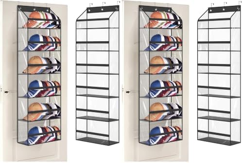 AOODA Clear Over The Door Hat Racks for Baseball Caps, Large Holds up to 72 Caps Hat Storage Organizer for Closet Wall, Deep Pockets Hanging Hat Holder with 3 Hooks, Black (Pack of 2) by AOODA