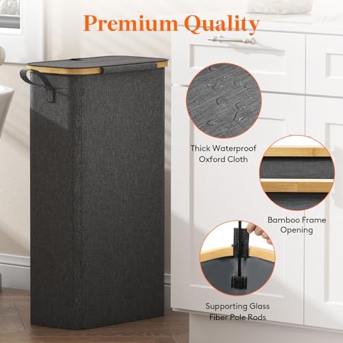 Lifewit 65L Slim Laundry Hamper with Lid and Removable Bag, Dark Gray - Image 6