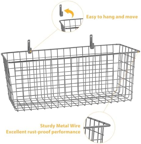 Kinlink 2 Sets Grey Extra Large Hanging Wall Basket with Steel Hooks - Image 3