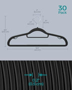 SONGMICS Pack of 30 Coat Hangers, Space-Saving Plastic Clothes Hangers | Non-Slip, 0.2 Inches Slim, 16.5 Inches Wide, 360° Swivel Silver Hook, Black and Gray, UCRP20BK30 - Image 6