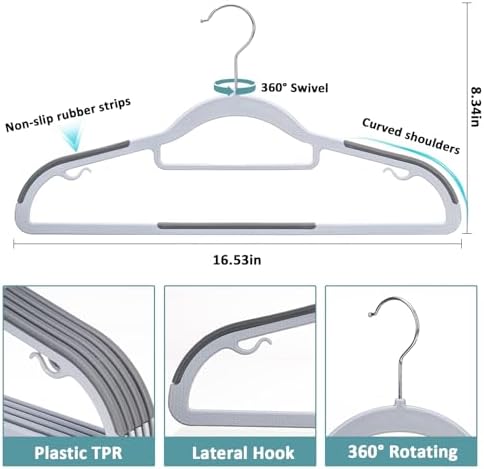 30-Pack Plastic Clothes Hangers, Space Saver, Non Slip, 360° Swivel Hook, 0.2 Inches Slim, Sturdy Heavy Duty Hangers for Coat, Durable Hangers for Suits, Light and Dark Gray - Image 2