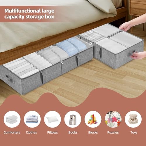 Underbed Storage Containers, 2-Pack Under Bed Toy Storage Boxes with Lids | Foldable Under Couch Storage Bins (31.8×16×5.9in), Clear Lid Toys Organizer for Plush Dolls, Books, Clothes, Shoes & Blankets - Image 4