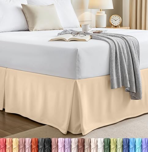 Queen Bed Skirt, Hides Under-Bed Storage 16 Inch Drop, Pleated, Beige by UTOPIABEDDING