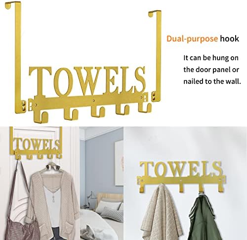 Over The Door Hooks, Towel Holder for Bathroom, Door Mount Towel Rack Towel Hooks for Bedroom Kitchen Pool Beach Towels Bathrobe Wall Mount Hang On The Door Cabinet Cupboard Metal Sandblasted (Gold) - Image 2