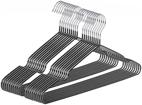 Ultra-Thin Metal Hangers, 20 Pack Non-Slip PVC Coated Space Saving Clothes Hangers for Closet, 16 inch Wide for Suits, Dresses, Jackets（Black） by Unknown