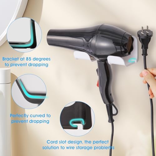 2Pcs Universal Hair Dryer Holder, Blow Dryer Holder with Cord Storage, Hair Dryer Holder Wall Mounted, Bathroom Hair Tool Organizer for Dyson, Stable Easy To Install (Get 2 Styles) - Image 5