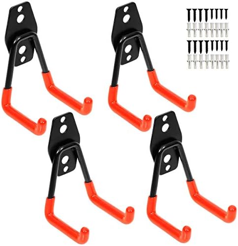 Garage Utility Double Hooks,Heavy Duty Steel Wall Mount Storage Organizer with Anti-Slip Coating,Load Capacity 66 LB (4 Pack Orange 3" U Hook) by Yisunnan