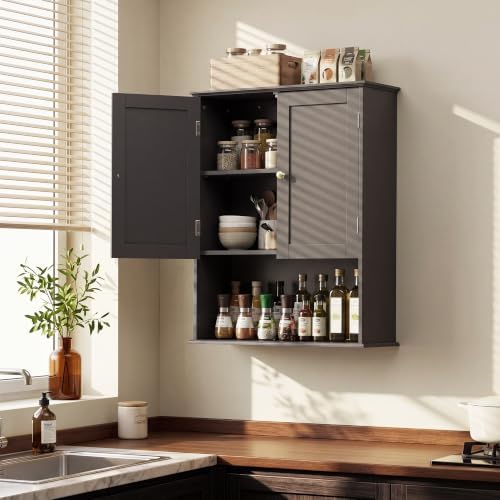 Bathroom Wall Cabinet, Black 30" x 24" Wall Mounted Medicine Cabinet, Over Toilet Storage Hanging Cabinet Adjustable Shelves Cupboard with Large Space for Laundry Room, Bedroom, Kitchen, Entryway - Image 7