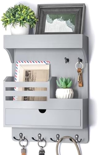 Rebee Vision Key Holder Wall Mount with Drawer &Shelf for Entryway, Gray by REBEEVISION