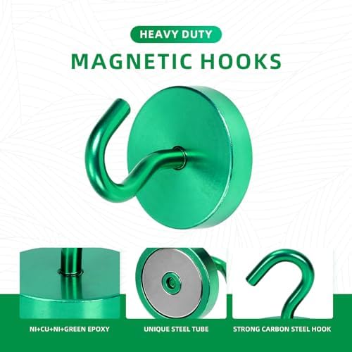 Neosmuk Magnetic Hooks Steel Tube Design for Cruise,130lb+ Green,10 Pack - Image 4