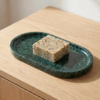 YKAJO Jade Green Oval Marble Tray, 9.8x4.7 Vanity Perfume Organizer Dish - Image 7