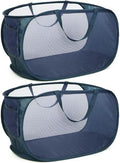Durable Collapsible Laundry Baskets, Mesh Pop Up Laundry Hamper with Side Pocket, Foldable Clothes Hamper with Reinforced Carry Handles for Laundry, Bathroom, Kids Room, Dorm, Travel 2 Pack Navy Blue by Bemkoo