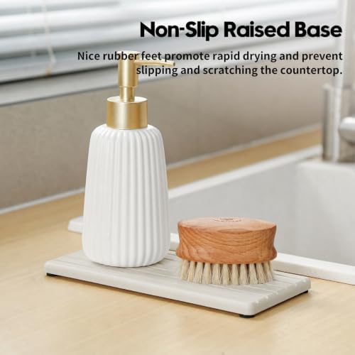 Diatomaceous Earth Sink Organizer Tray Set, 3-Pack Fast Drying Water Absorbing Stone Soap Holder Caddy for Kitchen & Bathroom Counter, Faucet Splash Guard, Beige (1pc of 8"x3.8" + 2pcs of 3.8"x3.8") - Image 5