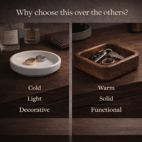 Walnut Wood Ring Tray 3.86 Inch, Mini Valet Tray for Daily Carry, Solid Wood Drop Zone for Keys Watch Jewelry, Bedside Desk Entryway Catchall - Image 6