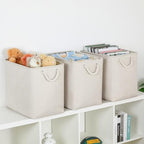Bidtakay Extra Large Storage Baskets for Organizing Clothes Storage Bins 3 Pack Fabric Storage Bins for Shelves Linen Collapsible Organizer for Closet-Light Biege - Image 3