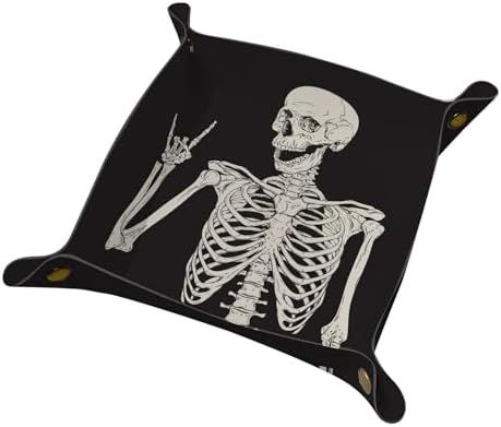 PU Leather Jewelry Valet Tray, Portable Catchall Tray for Keys, Wallet, Watch,Travel Jewelry Tray Organizer for Nightstand Desk Entryway Home Decor Gift for Women Men Rock Skull by JYCardPKT