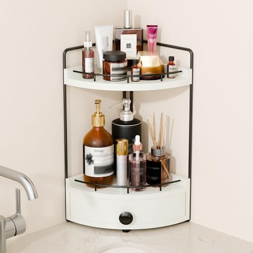2-Tier Corner Bathroom Countertop Organizer with Drawer by Unknown
