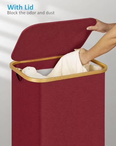 efluky Laundry Basket with Wheels, Tall Rolling Laundry Hamper with Lid and Removable Bag, Aesthetic Dirty Clothes Hamper on Wheels for Laundry Room, Bedroom, Dorm and Bathroom, 100L Red - Image 3