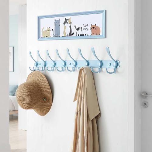 Dseap Coat Rack Wall Mount - 29.5” Long 8-Tri-Hooks Heavy Duty Coat Hanger Rail Wall Hooks for Hanging Coats Hats Clothing Clothes Purse Mudroom Entryway, Blue - Image 4